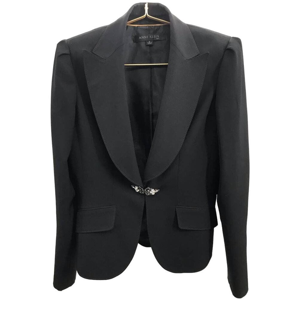 Anne Klein Suits Blazer Black Rhinestone Split Sleeve Dressy Career Jacket 6